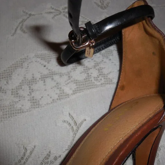 COACH Brown Leather Open Toe Ankle Strap Heels sz. 5.5B - Picture 3 of 4